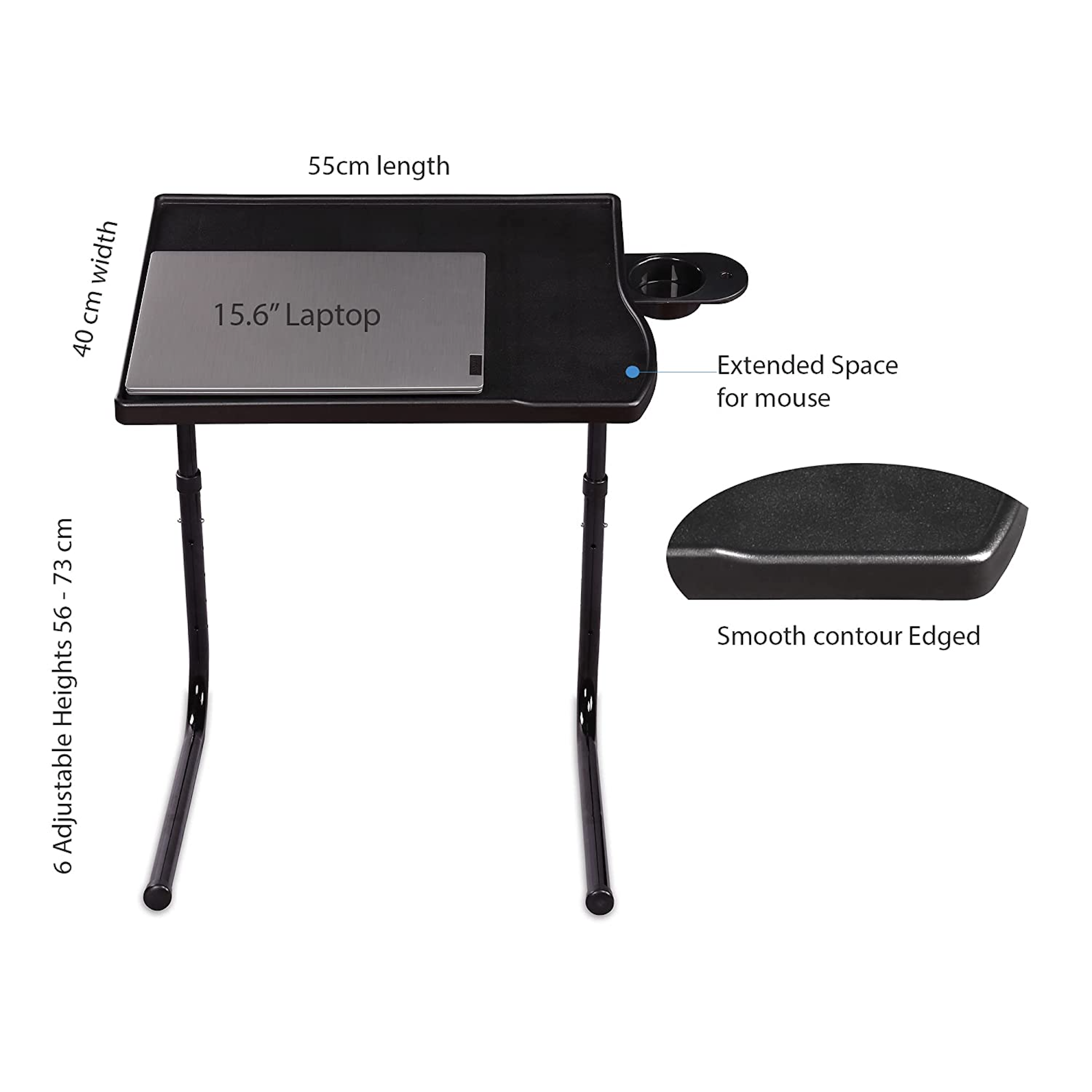 TABLE BUDDY smart ® | Folding Table With Cup Holder |Black