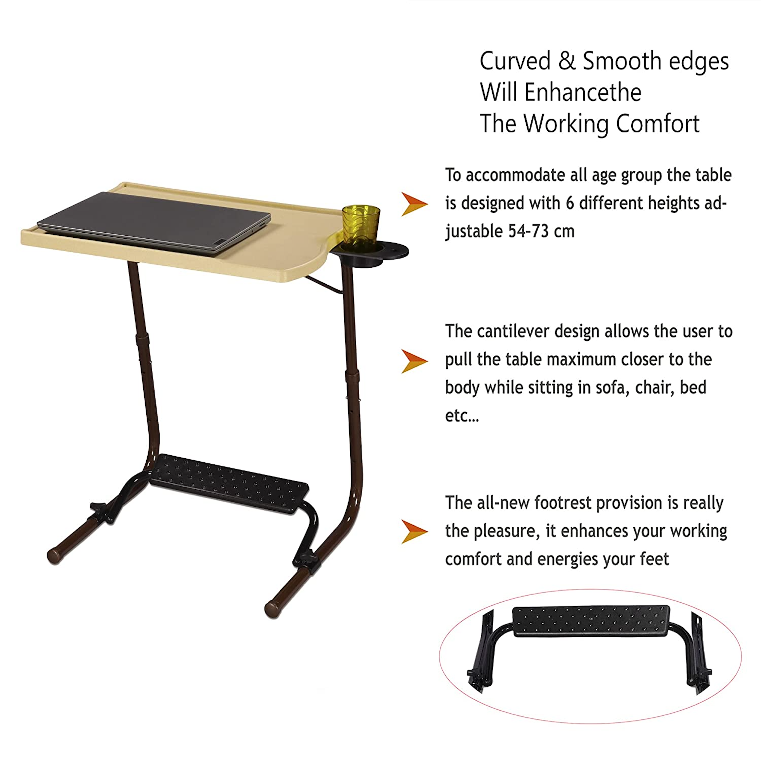 TABLE BUDDY executive ® | Folding Table With Cup Holder & Detachable Foot Rest | Marble